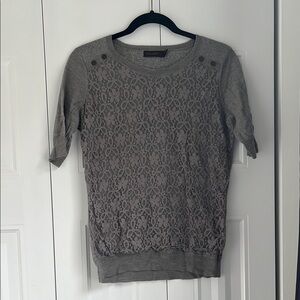 The Limited Gray Ribbed 3/4 Sleeve Crew Neck Top